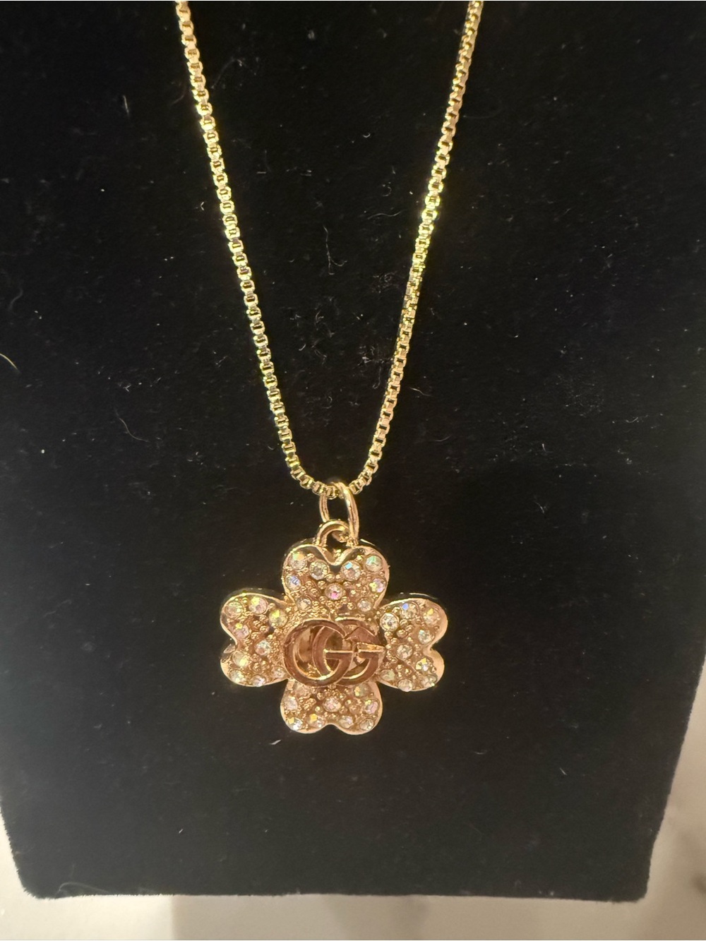 Upcycled Gucci Gold-Tone Crystal Clover Pendant Necklace - Picture 4 of 9